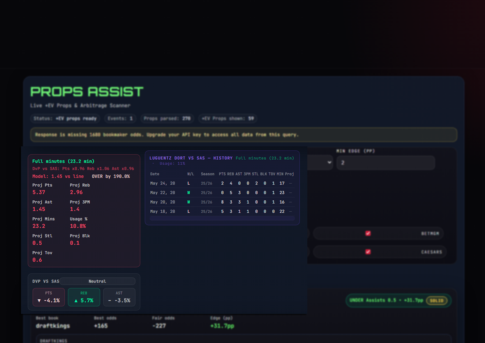 Prop Assist interface